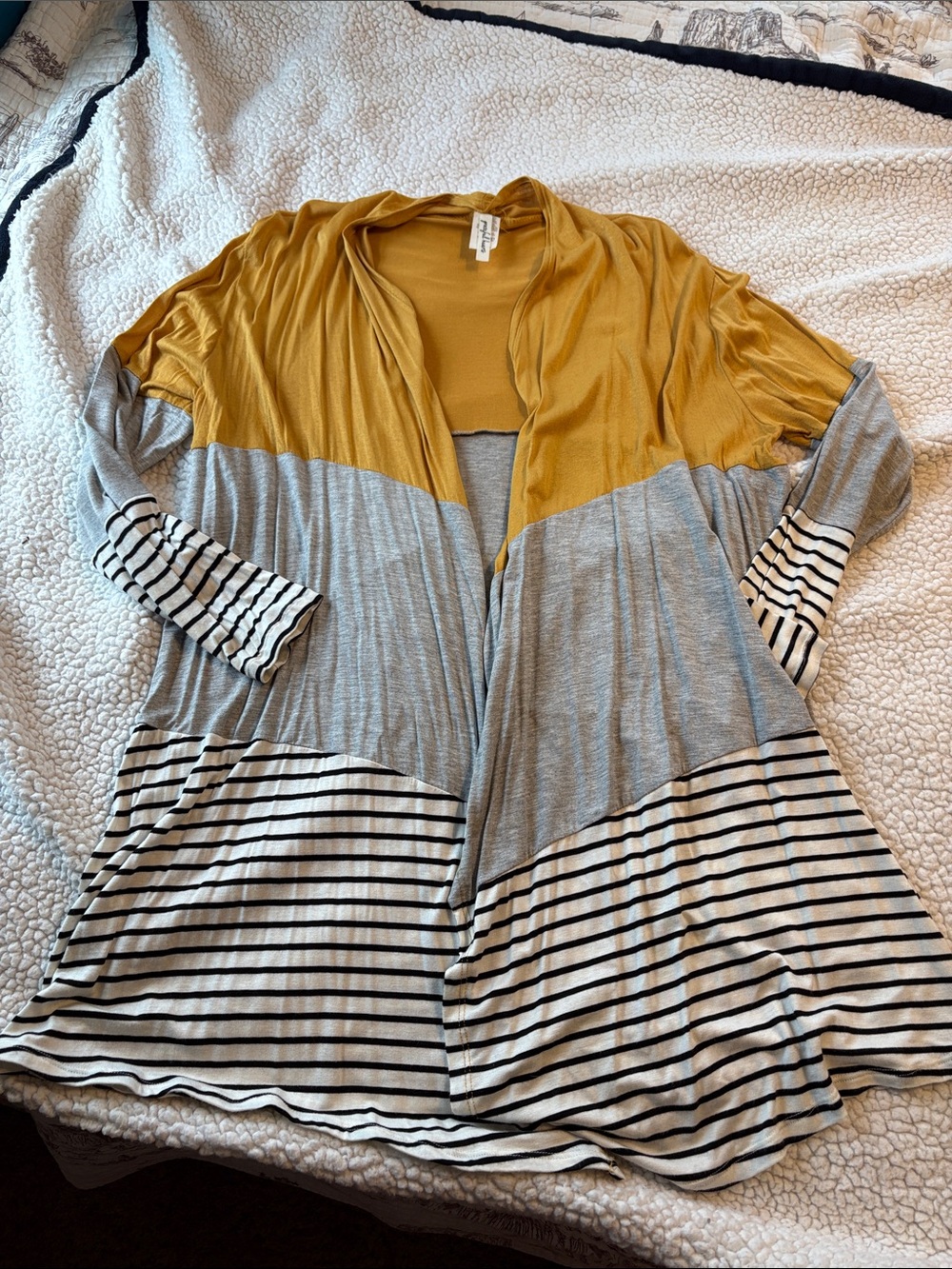 Colorblock Open-Front Women's Cardigan - Mustard & Gray